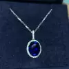 Halo Oval Cut Blue Sapphire Pendant Necklace