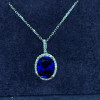 Halo Oval Cut Blue Sapphire Pendant Necklace