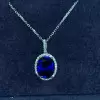 Halo Oval Cut Blue Sapphire Pendant Necklace