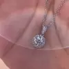 1.5ct Round Cut White Sapphire Halo Pendant Necklace