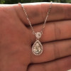 3ct Pear Cut White Sapphire Halo Pendant Necklace