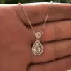 3ct Pear Cut White Sapphire Halo Pendant Necklace