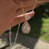 3ct Pear Cut White Sapphire Halo Pendant Necklace