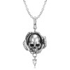 Halloween Gift Rose Skull Necklace in Blacken Sterling Silver