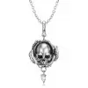 Halloween Gift Rose Skull Necklace in Blacken Sterling Silver