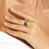 Halloween Gift Black Skull Aquamarine Adjustable Ring