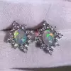 Vintage Halo Oval Cut White Opal Stud Earrings