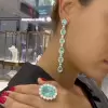 22ctw Pear and Oval Cut Paraiba Long Drop Earrings