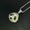 White & Black Sapphire Panda Pendant With Tennis Chain