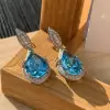 19CTW Pear Cut Aquamarine Drop Earrings