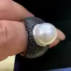 Black Sapphire Paved Pearl Cocktail Ring