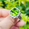 9.5ct Halo Asscher Cut Peridot Engagement Ring