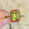 5ct Emerald Cut Multicolor Sapphire Halo Cocktail Ring