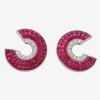  6.25ct Art Deco Invisible Ruby & White Sapphire Swirl Earrings 