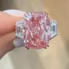 11ct Cushion Cut Pink Sapphire Three Stone Engagement Ring