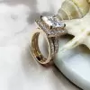 Cluster Princess Cut White Sapphire Bridal Set in Rose Gold