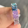 12ctw Radiant Cut Multicolor Sapphire Rainbow Eternity Ring