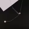 Simple Pearl Pendant Sterling Silver Long Necklace