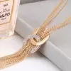 Woman Rhinestone Metal Pendant Long Tassel Necklace