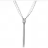 Woman Rhinestone Metal Pendant Long Tassel Necklace