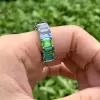 12ctw Emerald Cut Multicolor Sapphire Rainbow Ring