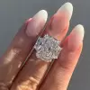 8.4ct Radiant Cut White Sapphire Three Stone Engagement Ring