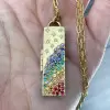 Stars Engraved Rainbow Sapphire Locket Design Pendant Necklace