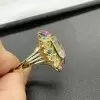 9.5ct Asscher Cut Halo Rainbow Sapphire Firework Cocktail Ring