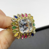 9.5ct Asscher Cut Halo Rainbow Sapphire Firework Cocktail Ring
