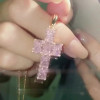 Radiant Cut Pink Sapphire Cross Necklace