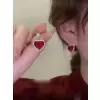 8ctw Princess Cut Ruby Heart Drop Earrings