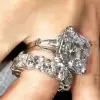 Handmade Asscher Cut Ring Set In 925 Sterling Silver