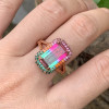 6.2ct Emerald Cut Bicolor Tourmaline Engagement Ring