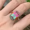 6.2ct Emerald Cut Bicolor Tourmaline Engagement Ring