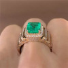 6ct Emerald Cut Emerald Halo Paved Cocktail Ring