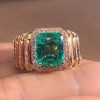 6ct Emerald Cut Emerald Halo Paved Cocktail Ring