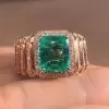 6ct Emerald Cut Emerald Halo Paved Cocktail Ring