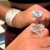 14ct Emerald Cut White Sapphire Paved Engagement Ring