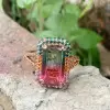 6.2ct Emerald Cut Bicolor Tourmaline Engagement Ring
