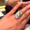 14ct Emerald Cut White Sapphire Paved Engagement Ring