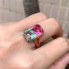 6.2ct Emerald Cut Bicolor Tourmaline Engagement Ring