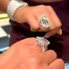 14ct Emerald Cut White Sapphire Paved Engagement Ring
