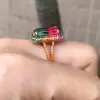 6.2ct Emerald Cut Bicolor Tourmaline Engagement Ring