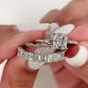 Cushion Cut White Sapphire 3pcs Bridal Set