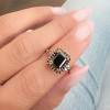 4ct Emerald Cut Black Sapphire Halo Engagement Ring