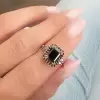 4ct Emerald Cut Black Sapphire Halo Engagement Ring