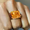 14ct Emerald Cut Yellow Sapphire Square Shank Cocktail Ring