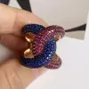 Paved Multicolor Sapphire Bold Knot Unisex Ring