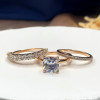 3ct Cushion Cut White Sapphire 3pcs Bridal Set in Rose Gold