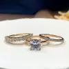 3ct Cushion Cut White Sapphire 3pcs Bridal Set in Rose Gold